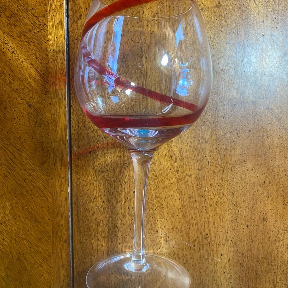 Pier 1 Swirline Red Ballon Wine Glass